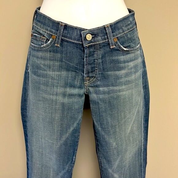7 for all of Mankind Distressed and Frayed Boycut Button Fly Jeans- Size 27 - Picture 2 of 16